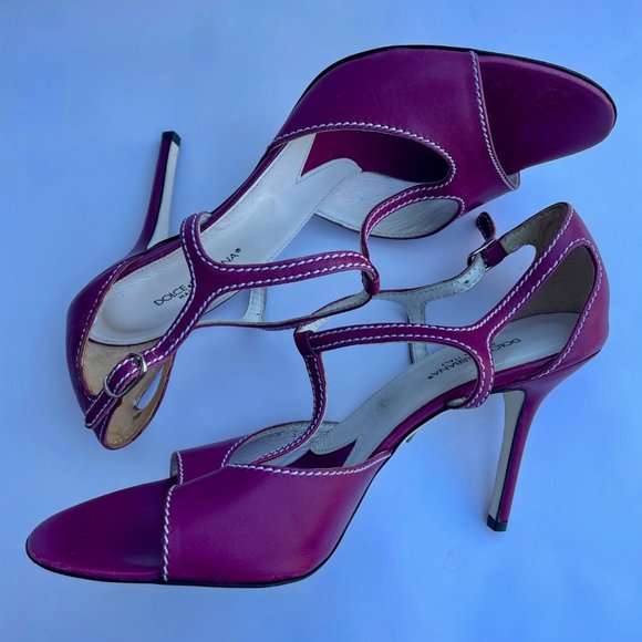 Dolce and Gabbana Leather T-Strap Sandals 39,5 - Picture 9 of 13